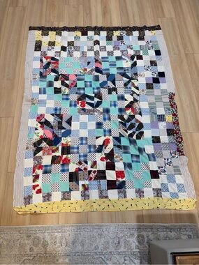 Vintage Quilt Top Country Blue Patchwork 81 x 62 Grannycore grandma Cottagecore